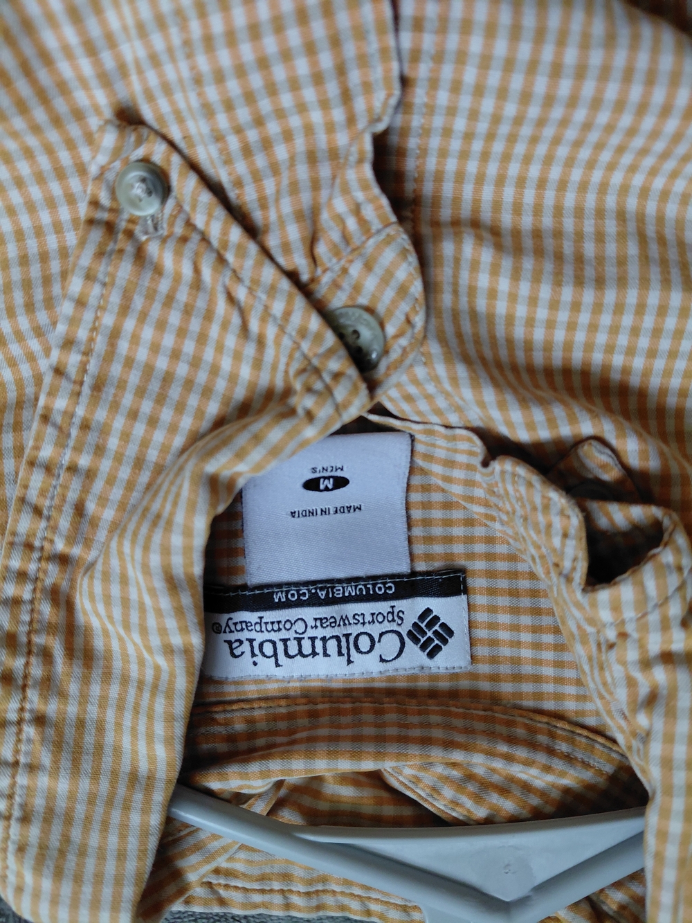 Columbia Men's Yellow and White Gingham Button-Up Shirt